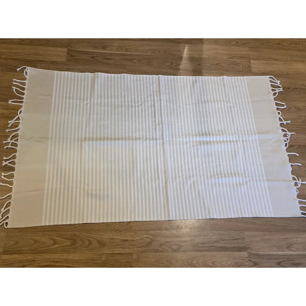 Peacock Alley Beath Towel Cotton Beige Stripe Tassels Made In Turkey